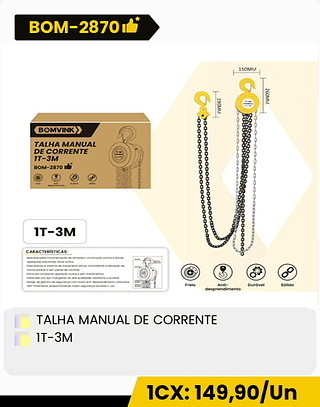 TALHA MANUAL DE CORRENTE IT-3M CX: 1PCS 1CX: 149,90/Un