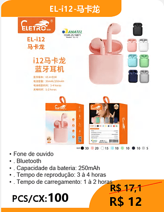 FONE BLUETOOTH PCS/CX:100 R$12