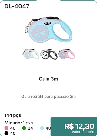 Guia 3m 144 pçs R$ 12.30