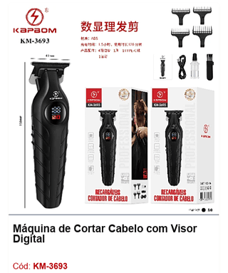 Máquina de Cortar Cabelo com Visor Digital R$ 31,5 PCS/CX: 80