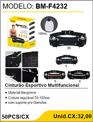 Cinturão Esportivo Multifuncional 50PCS/CX Unid.CX:32,00