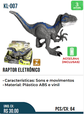 RAPTOR ELETRÔNICO UNID. CX:$ 30.00 PCS/CX: 64