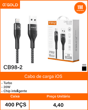 Cabo de carga iOS Caixa 400 PCS Preco Unitario 4,40