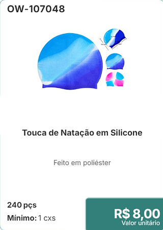Touca de Natação em Silicone 240 pçs R$ 8.00