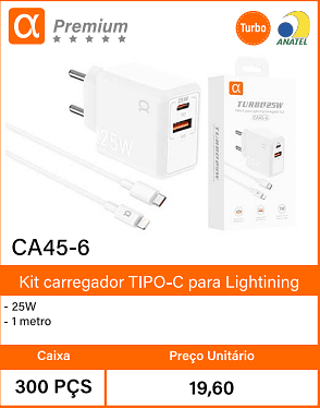 Kit carregador TIPO-Cpara Lightining - Caixa 300 PCS Preco Unitario 19,60