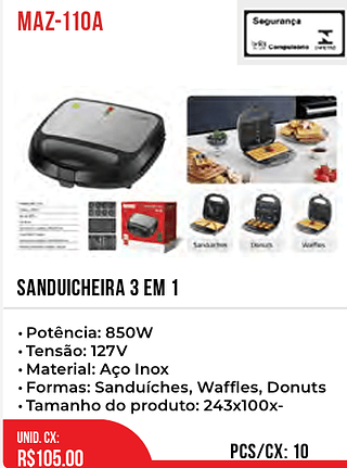 Sanduicheira 3 em 1 10PÇ=105$