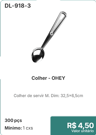 Colher - OHEY 300 pçs R$ 4.50