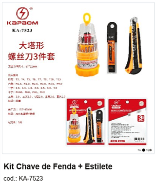 Kit Chave de Fenda + Estilete R$ 15,3 PC/CX:120