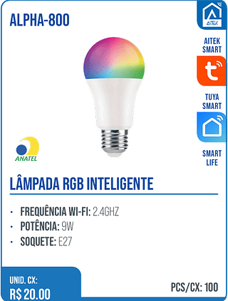 LÂMPADA RGB INTELIGENTE UNID. CX: R$ 20.00 PCS/CX: 100