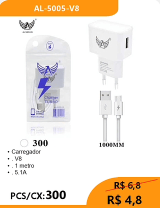 Carregador V8 PCS/CX:300 R$ 4,8
