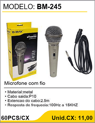 Microfone com fio 60PCS/CX Unid.CX: 11,00