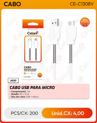 CABO USB PARA MICRO PCS/CX: 200 Unid.CX: 4,00