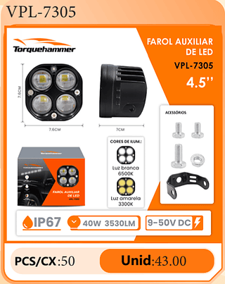 FAROL AUXILIAR DE LED 4.5" PCS/CX:50 Unid:43.00