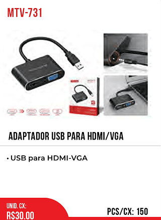 ADAPTADOR USB para HDMI/VGA 150pç=30$