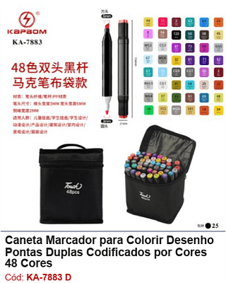 Caneta Marcador para Colorir Desenho Pontas Duplas Codificados por Cores 48 Cores R$ 14,4 PCS/CX: 28