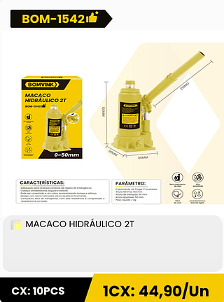MACACO HIDRÁULICO 2T CX: 10PCS 1CX: 44,90/Un