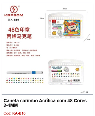 Caneta carimbo Acrílica com 48 Cores 2-4MM R$ 43,2 PCS/cx: 30