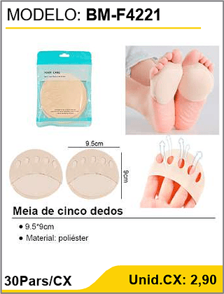 Meia de cinco dedos 30Pars/CX Unid.CX: 2,90