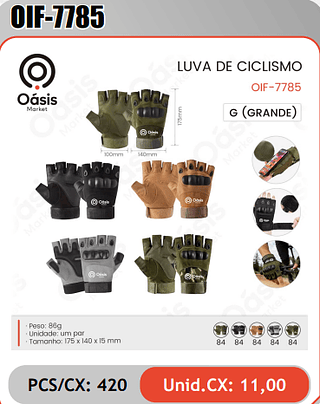 LUVA DE CICLISMO PCS/CX: 420 Unid.CX: 11,00
