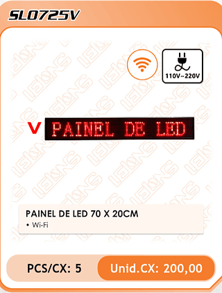 PAINEL DE LED 70 X 20CM 5PÇ=200$