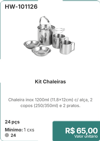 Kit Chaleiras 24 pçs R$ 65.00