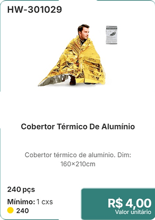 Cobertor Termico De Alumínio 240 pçs R$ 4,00