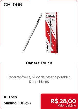 Caneta Touch 100 pçs R$ 28,00