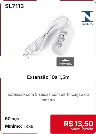 Extensão 10a 1,5m 50 pçs R$ 13,50
