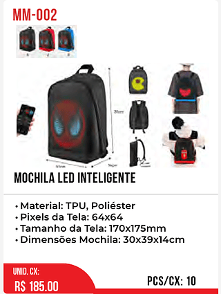 Mochila Led Inteligente 10pç=185$