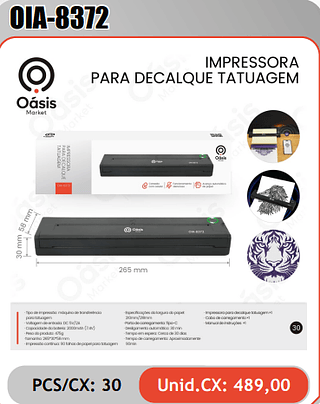 IMPRESSORAPARA DECALQUE TATUAGEM PCS/CX: 30 Unid.CX: 489,00