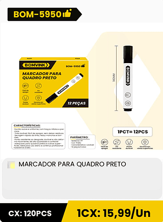 MARCADOR PARA QUADRO PRETO CX: 120PCS 1CX: 15,99/Un