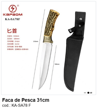 Faca de Pesca 31cm R$ 34,2 PC/CX:60