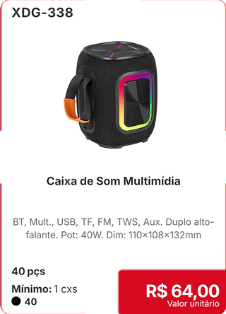 Caixa de Som Multimídia 40 pçs R$ 64,00