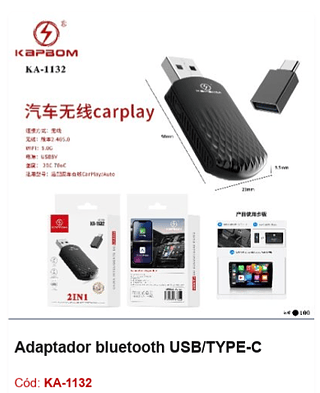 Adaptador bluetooth USB/TYPE-C R$ 65,7 PCS/CX:100
