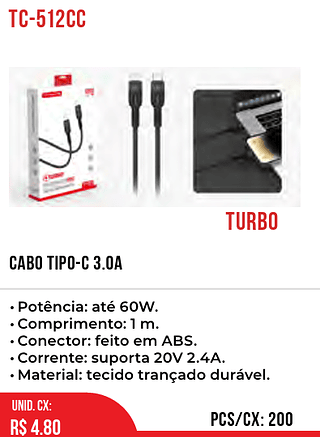 Cabo Tipo-c 3.0A 200pç=4,8$
