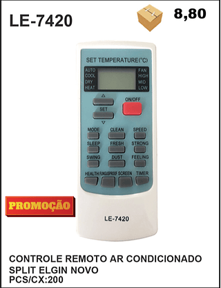 CONTROLE REMOTO AR CONDICIONADO SPLIT ELGIN NOVO 200pç=8,8$