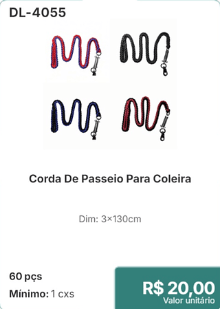 Corda De Passeio Para Coleira 60 pçs R$ 20