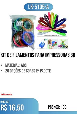 kit de Filamentos PARA IMPRESSORAS 3D PCS/CX: 100 r$ 16,50