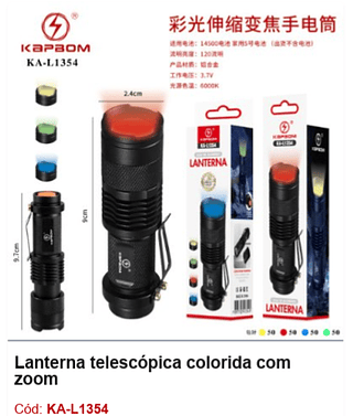 Lanterna telescópica colorida com zoom R$ 8,1 PCS/CX: 200