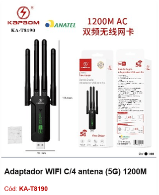 Adaptador WIFI C/4 antena (5G) 1200M R$ 31,5 Pcs/cx:100