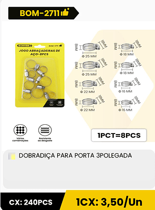 DOBRADIÇA PARA PORTA 3POLEGADA CX: 240PCS 1CX: 3,50/Un