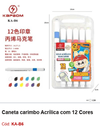 Caneta carimbo Acrílica com 12 Cores R$ 10,8 PCS/CX: 120