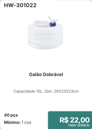 Galão Dobrável 40 pçs R$ 22,00