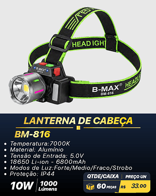 LANTERNA DE CABEÇA 60PÇS R$ 33.00