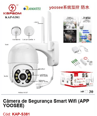 Câmera de Segurança Smart Wifi (APP YOOSEE) R$ 74,7 PCS/CX:30