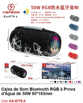 Caixa de Som Bluetooth RGB à Prova d'Água de 50W R$58,5 PCS/Cx:30