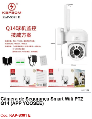 Câmera de Segurança Smart Wifi PTZ Q14 (APP YOOSEE) R$ 72 PCS/cx:30