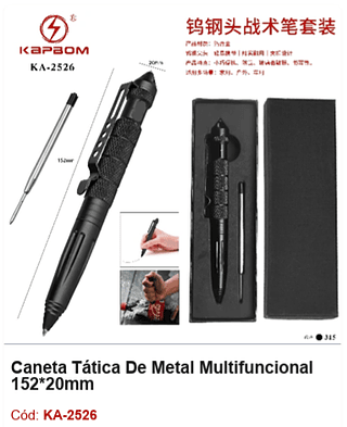 Caneta Tática De Metal Multifuncional 152*20mm R$ 11,25 PCS/cx: 315