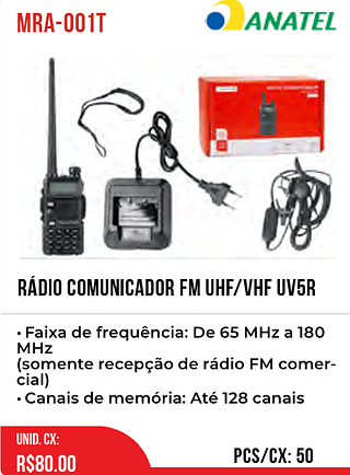 RÁDIO COMUNICADOR FM UHF/VHF UV5R 50pç=80$