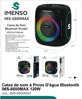 Caixa de som a Prova D'agua Bluetooth 120W R$495 PC/CX 4
